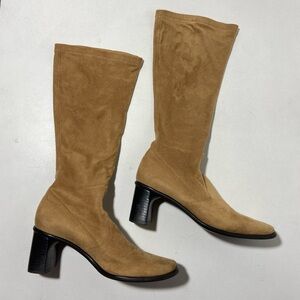 Camel Stretch Suede Knee High Heel Franco Sarto Boots $119 6.5